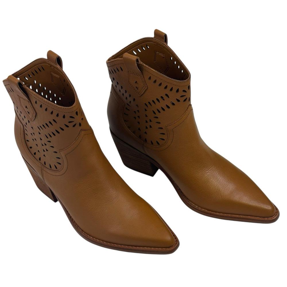 Marc Fisher Elyma Pointed Toe Western Tan Leather Booties Womens 7.5M New $199